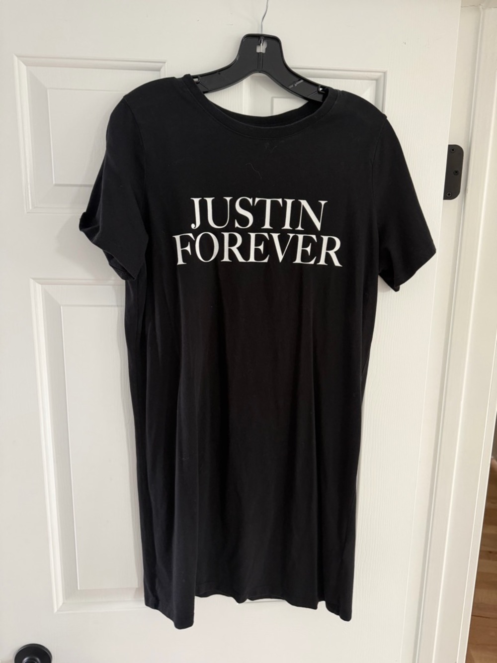 H&M Black Graphic Tee Dress with White "JUSTIN FOREVER"  JUSTIN BIEBER